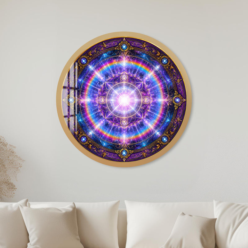 Celestial Rainbow Mandala with gold frame