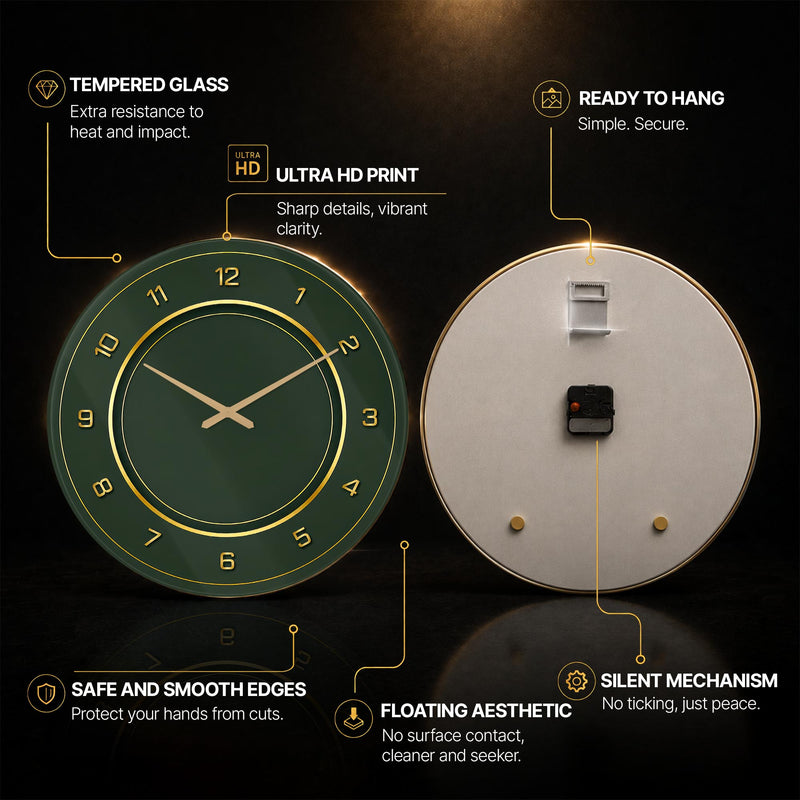 Emerald Gold Elegance — tempered glass, ultra HD print, ready to hang