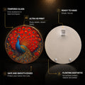 Crimson Peacock Fan — tempered glass, ultra HD print, ready to hang