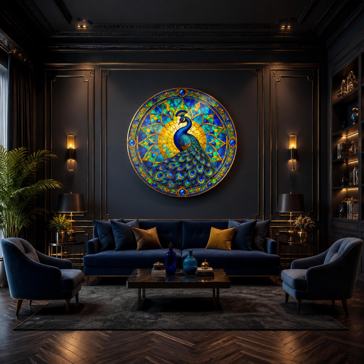 Emerald Stained Glass Peacock lifestyle view