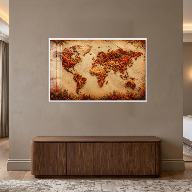 Autumn World Map with white frame