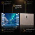 Aurora Mountain Window — tempered glass, ultra HD print, ready to hang
