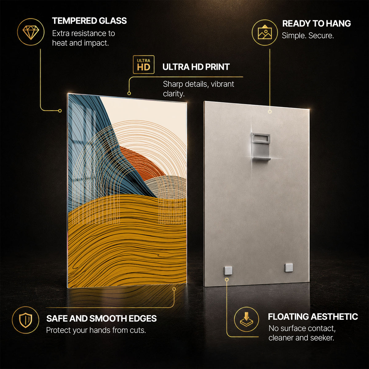 Waves and Rising Sun — tempered glass, ultra HD print, ready to hang