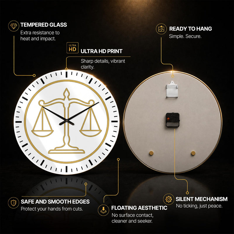 Golden Scales Of Justice — tempered glass, ultra HD print, ready to hang