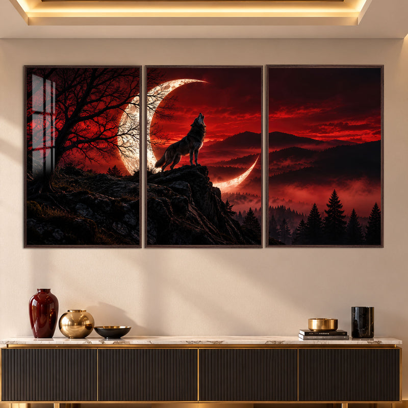 Crimson Moon Wolf with walnut frame