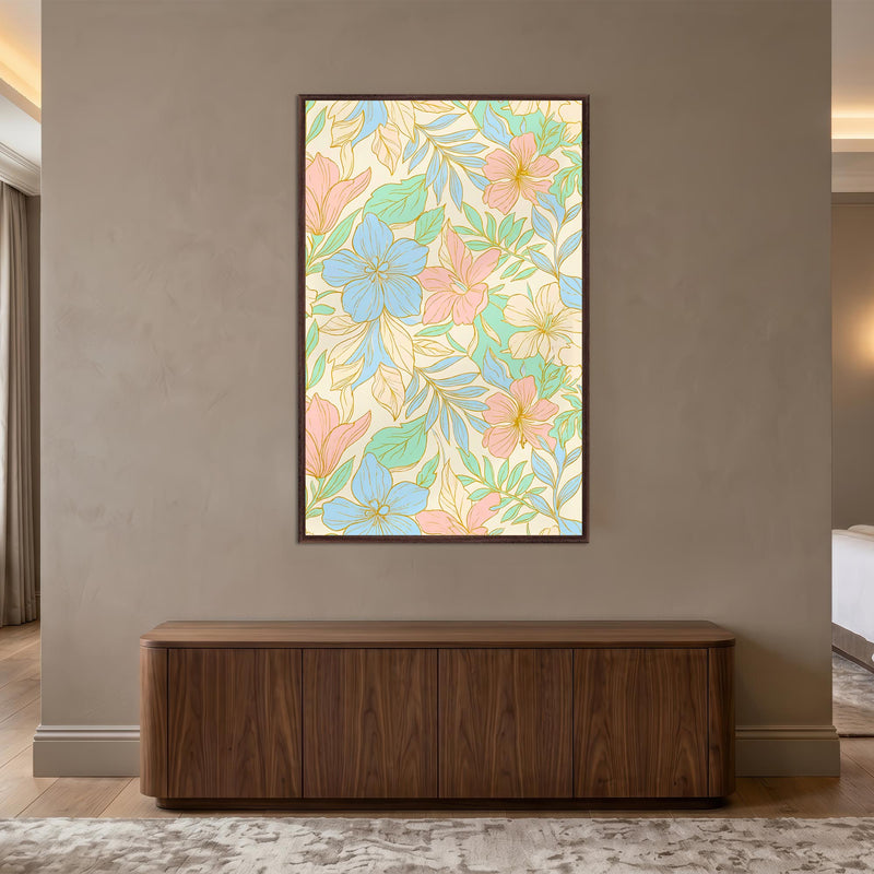 Pastel Garden Blooms with walnut frame