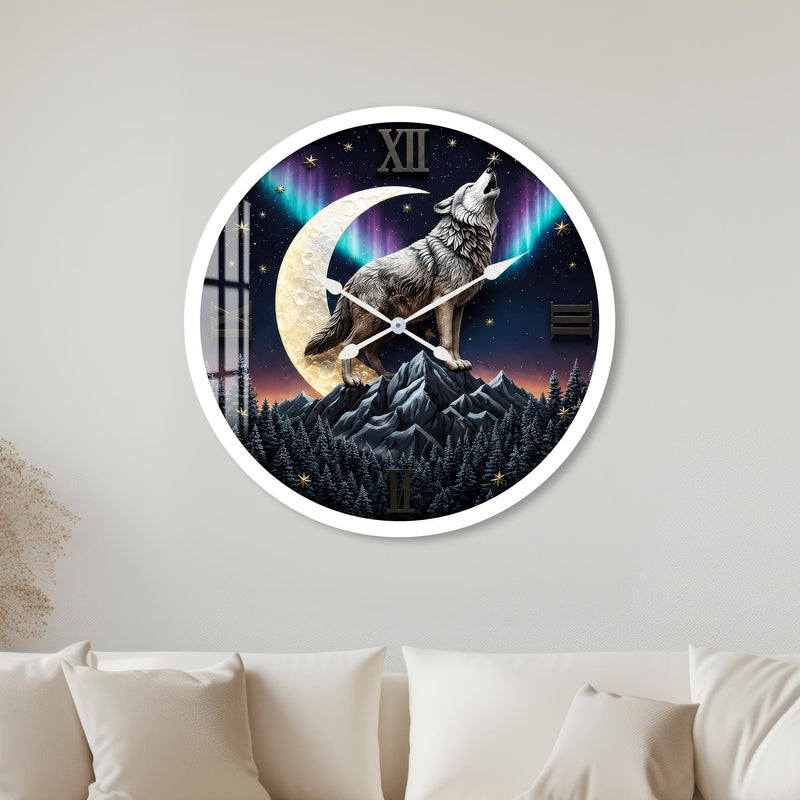 Moonlit Howling Wolf with white frame