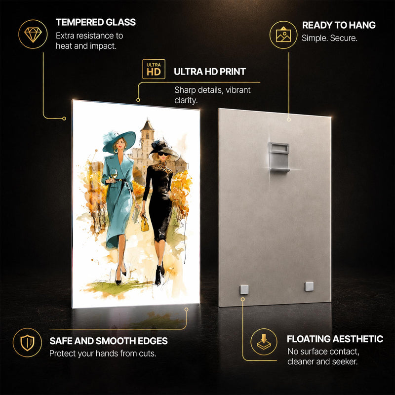 Autumn Fashion Stroll — tempered glass, ultra HD print, ready to hang