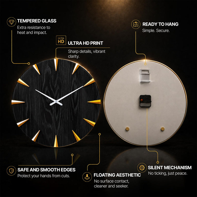 Midnight Gold — tempered glass, ultra HD print, ready to hang