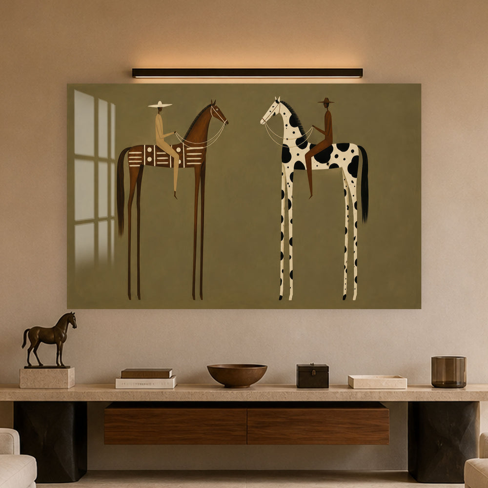 Minimalist Horse Riders in a modern room