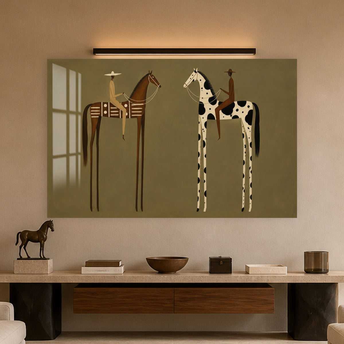 Minimalist Horse Riders in a modern room