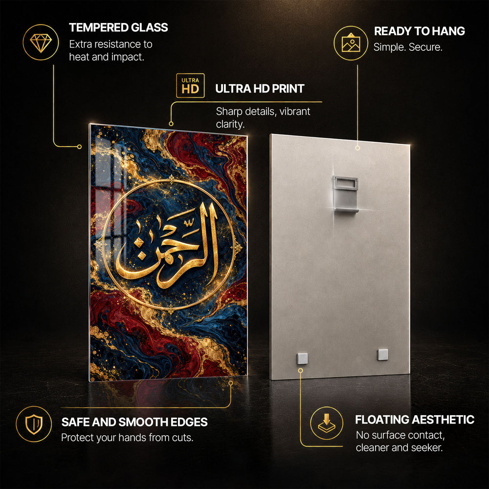 Golden Islamic Calligraphy — tempered glass, ultra HD print, ready to hang