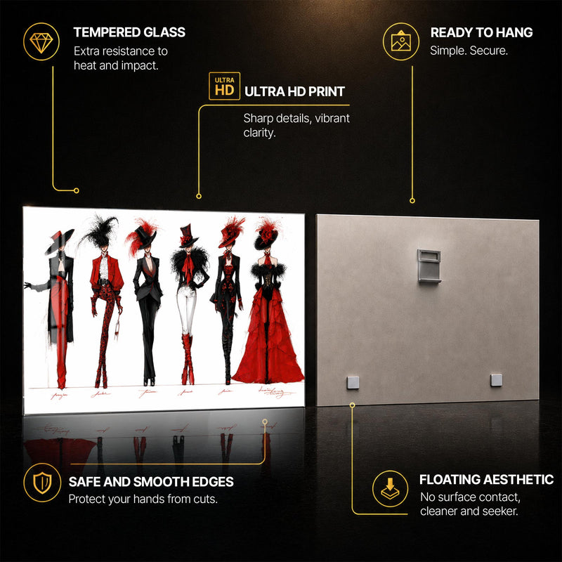 Crimson Couture Lineup — tempered glass, ultra HD print, ready to hang