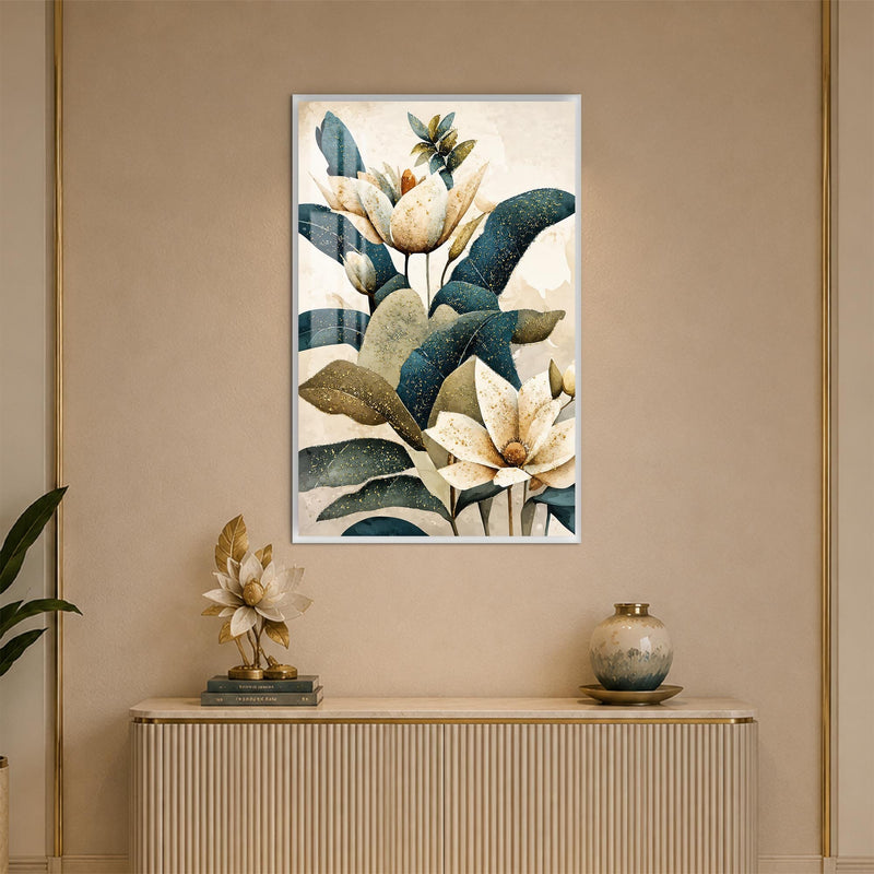 Artronauts Glass Print 12x18 cm | 4.7"x7.1" / White Midnight Magnolia Garden Glass Wall Art