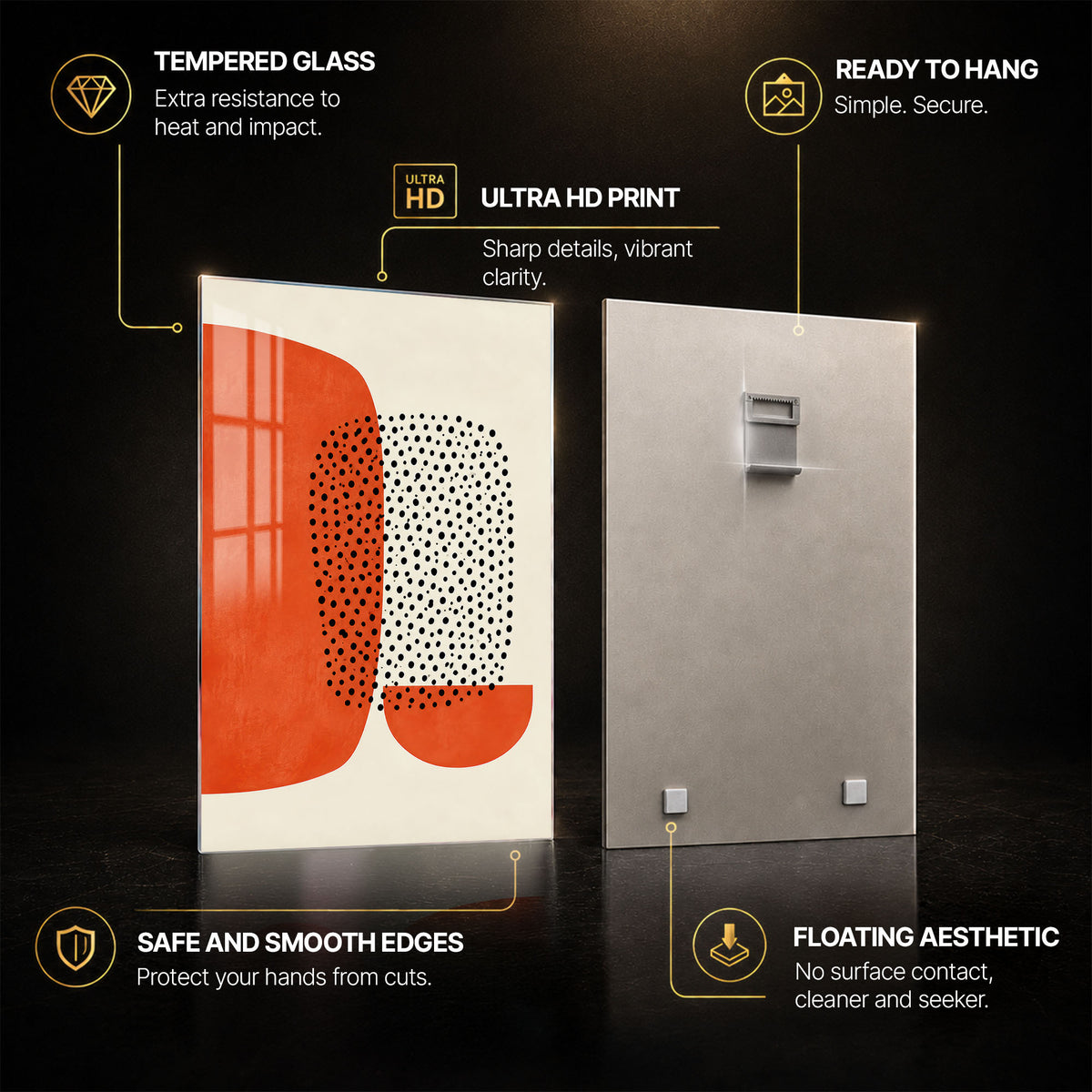 Orange Rhythm — tempered glass, ultra HD print, ready to hang
