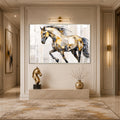 Artronauts Glass Print 18x12 cm | 7.1"x4.7" / Silver Low-Poly Gold Stallion Glass Wall Art