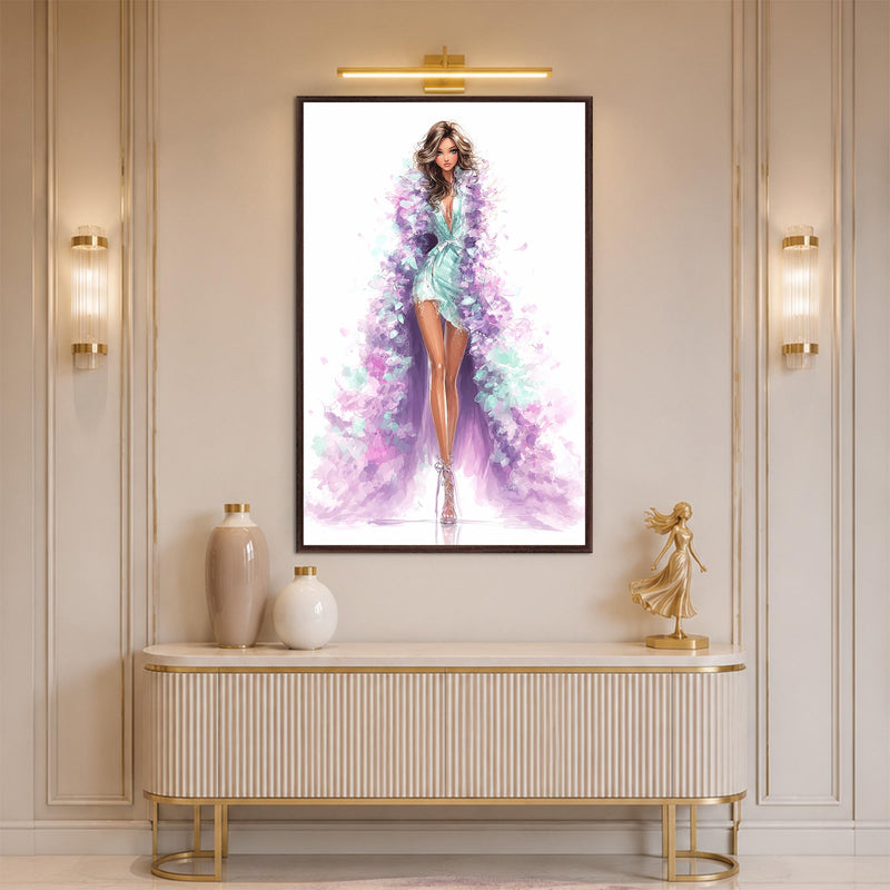 Lavender Runway Muse with walnut frame