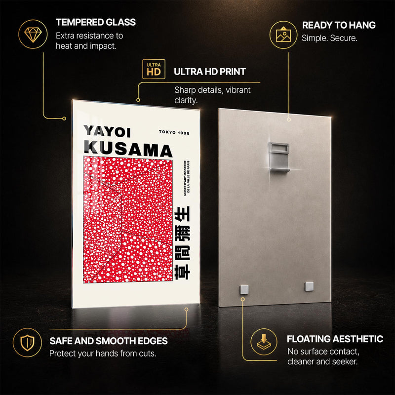Kusama Infinity Dots — tempered glass, ultra HD print, ready to hang