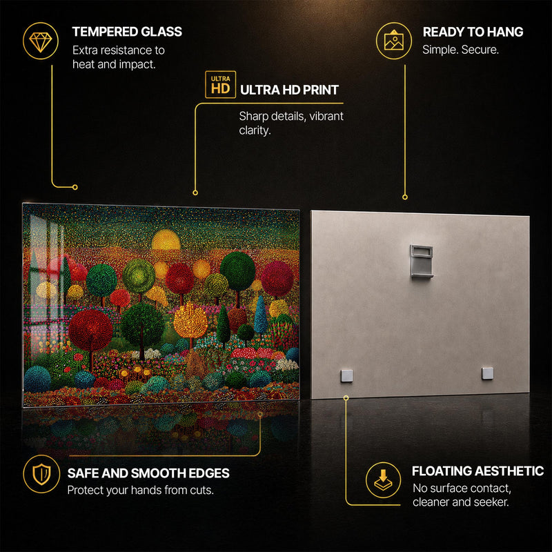 Dotted Enchanted Garden — tempered glass, ultra HD print, ready to hang