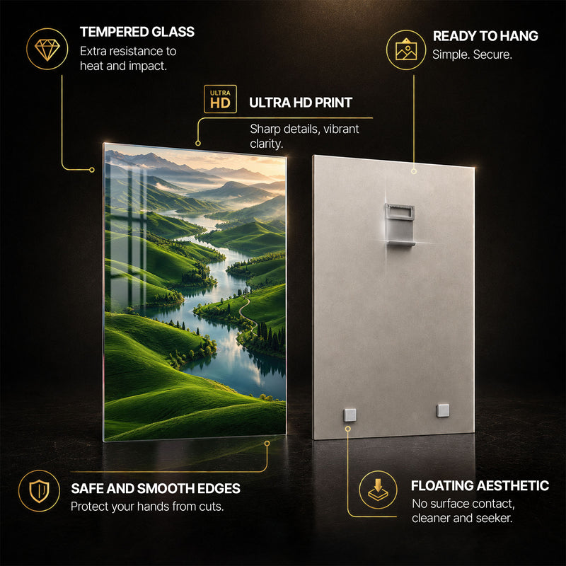 Green Escape — tempered glass, ultra HD print, ready to hang