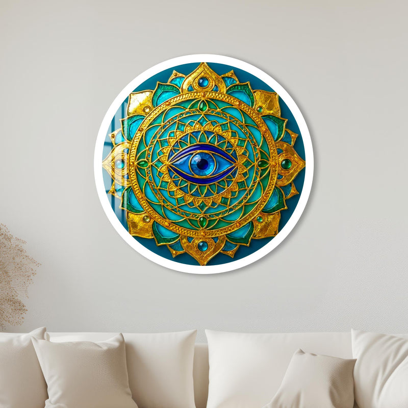 Golden Lotus Eye Mandala with white frame