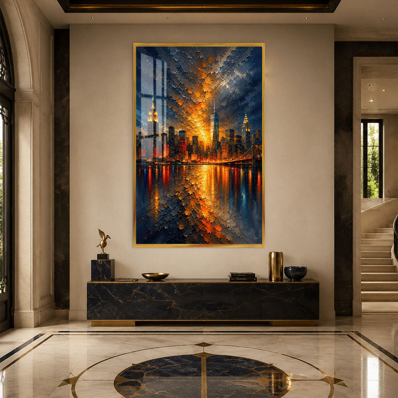Artronauts Glass Print 12x18 cm | 4.7"x7.1" / Gold Manhattan Afterglow Glass Wall Art
