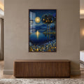 Golden Moonlit Grove with walnut frame