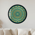 Teal Gold Rose Window Mandala with black frame