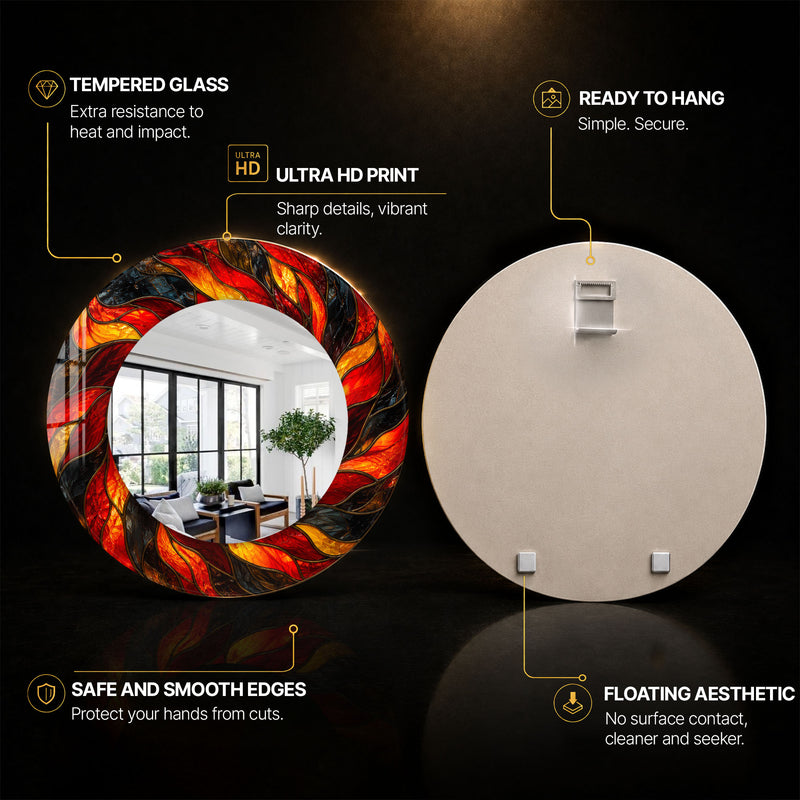 Molten Ember Swirl — tempered glass, ultra HD print, ready to hang