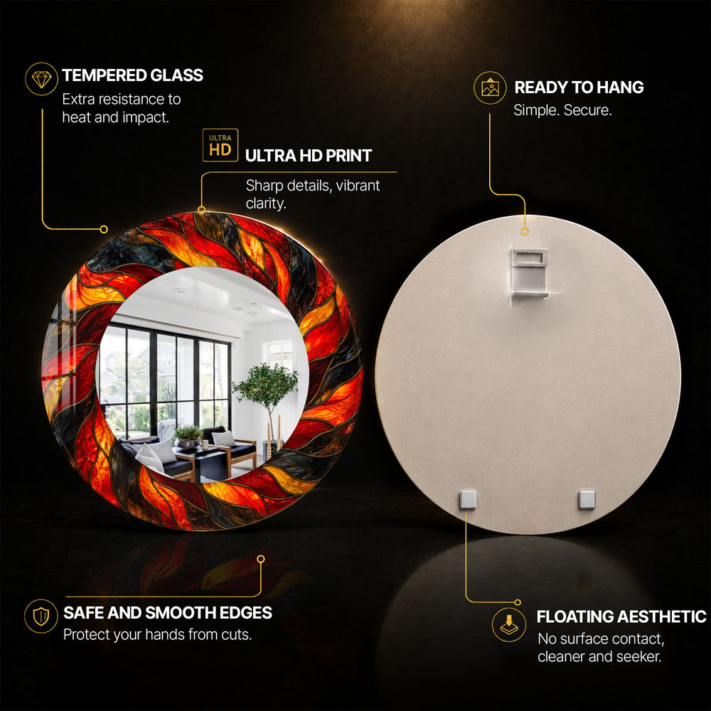 Molten Ember Swirl — tempered glass, ultra HD print, ready to hang