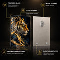 Golden Tiger — tempered glass, ultra HD print, ready to hang