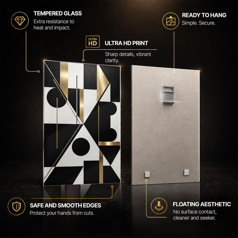 Gilded Geometric Harmony — tempered glass, ultra HD print, ready to hang