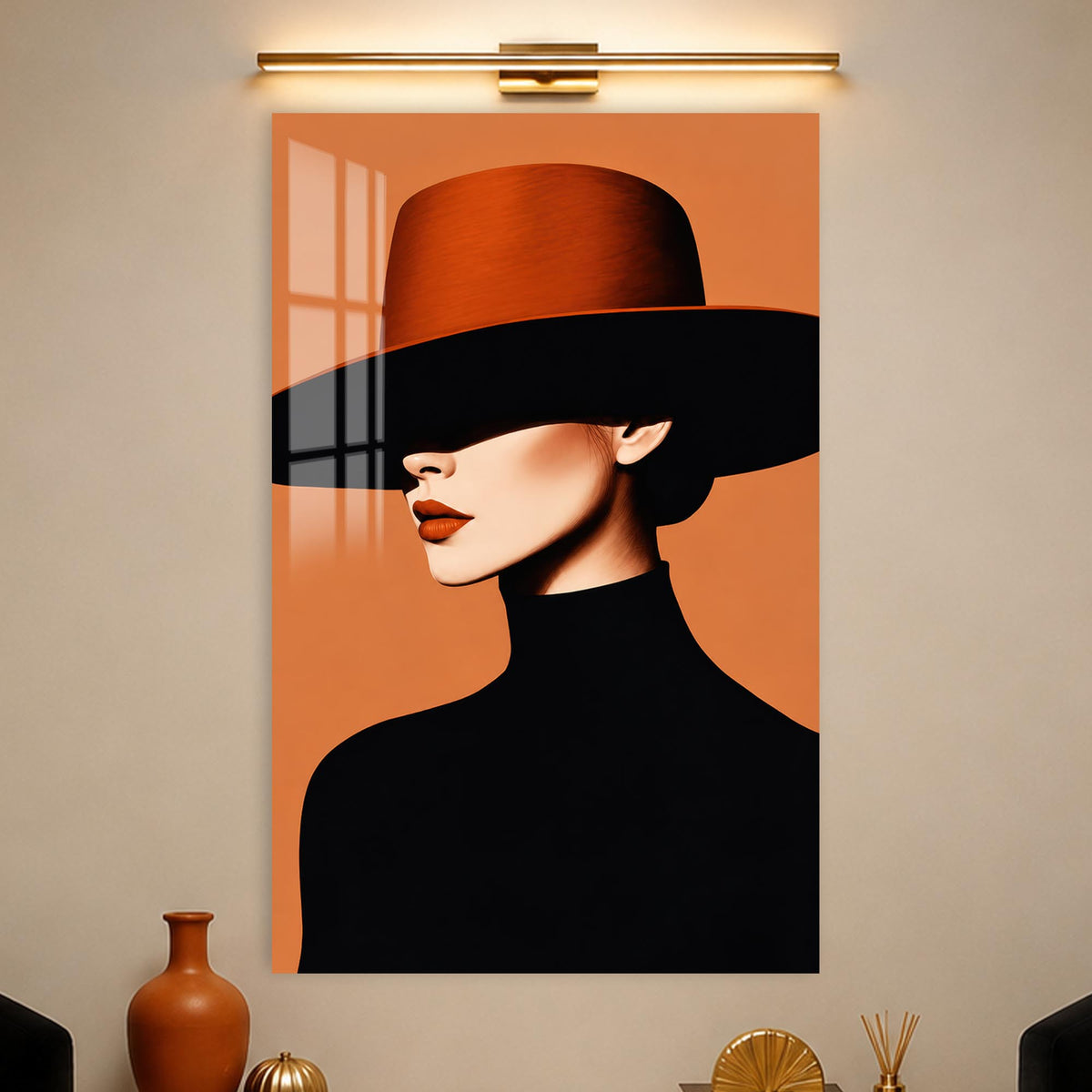 Woman in Wide Hat in a modern room