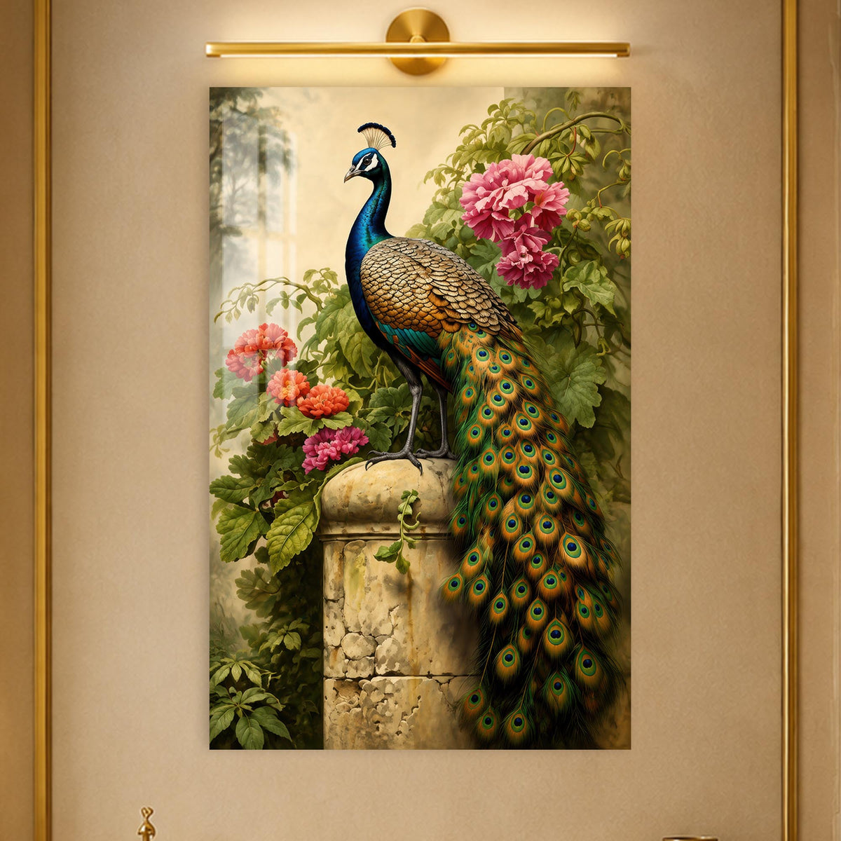 Peacock Garden Portrait in a modern room