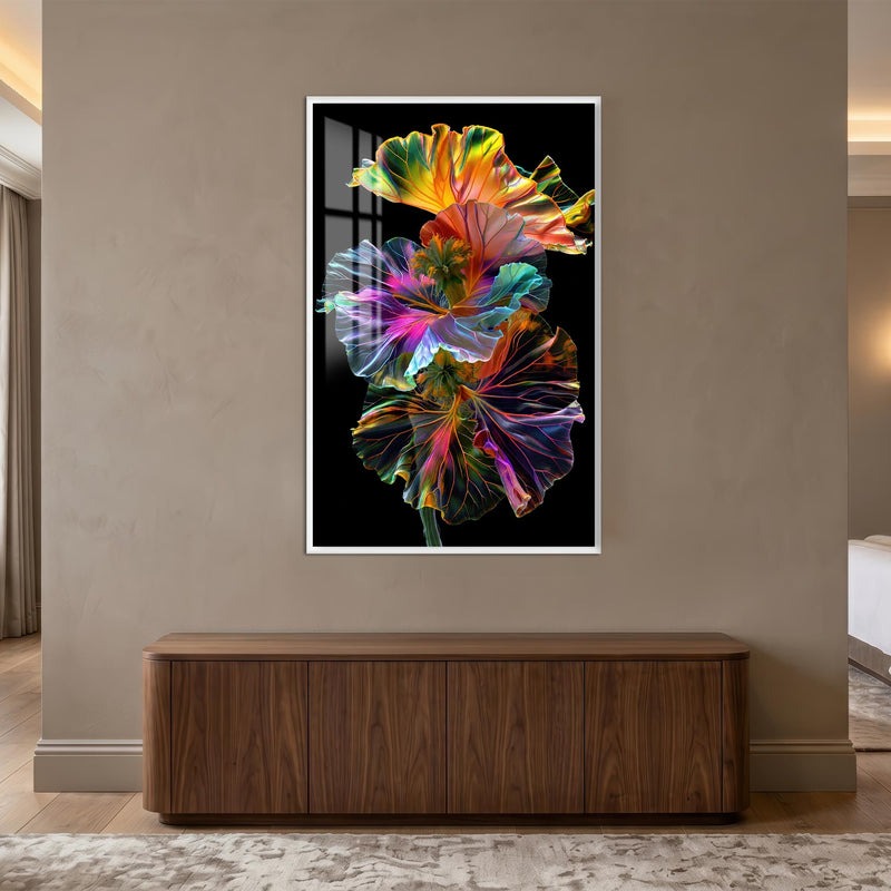 Neon Hibiscus Bloom with white frame