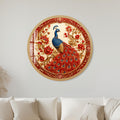 Crimson Blossom Peacock with gold frame
