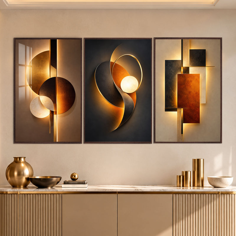 Golden Abstract Harmony with walnut frame