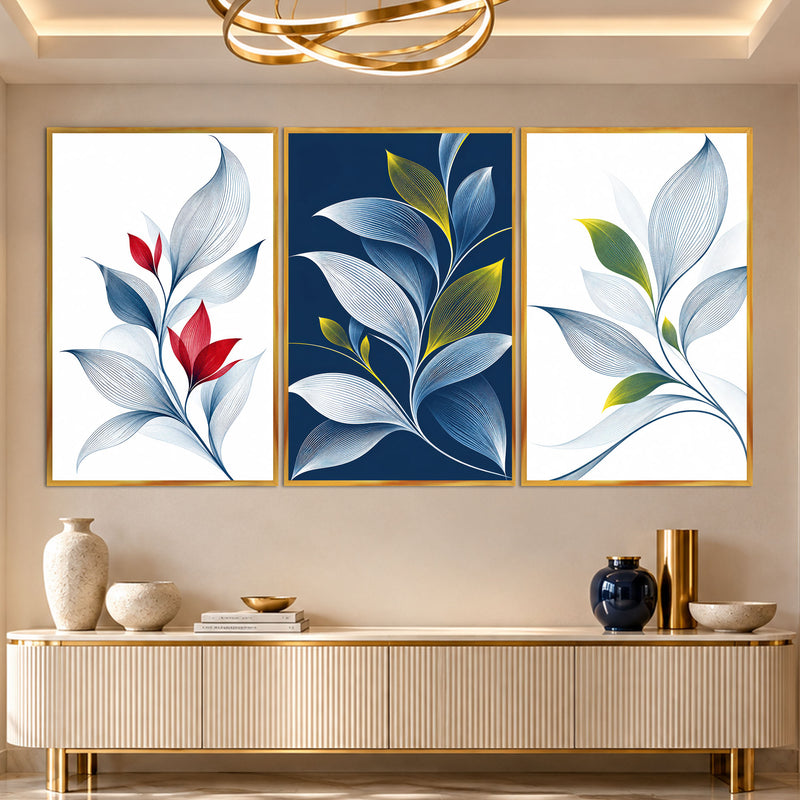 Navy Botanical Leaves with gold frame