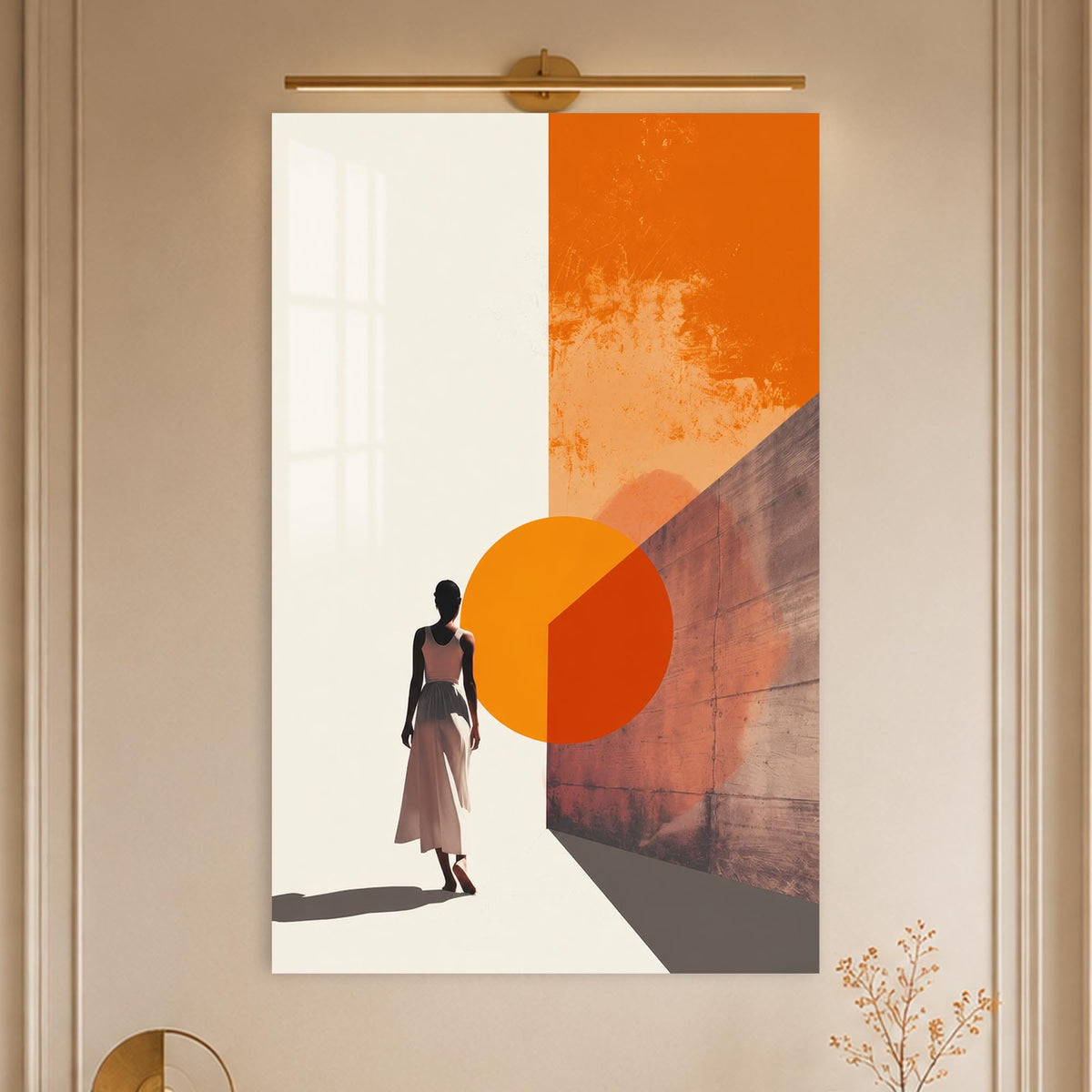 Artronauts Glass Print Woman At The Orange Portal Glass Wall Art