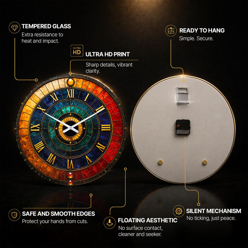 Jeweled Roman Dial — tempered glass, ultra HD print, ready to hang
