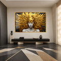 Artronauts Glass Print 18x12 cm | 7.1"x4.7" / Gold Golden Feather Goddess Glass Wall Art