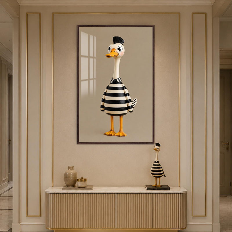 Striped Duck Character with walnut frame