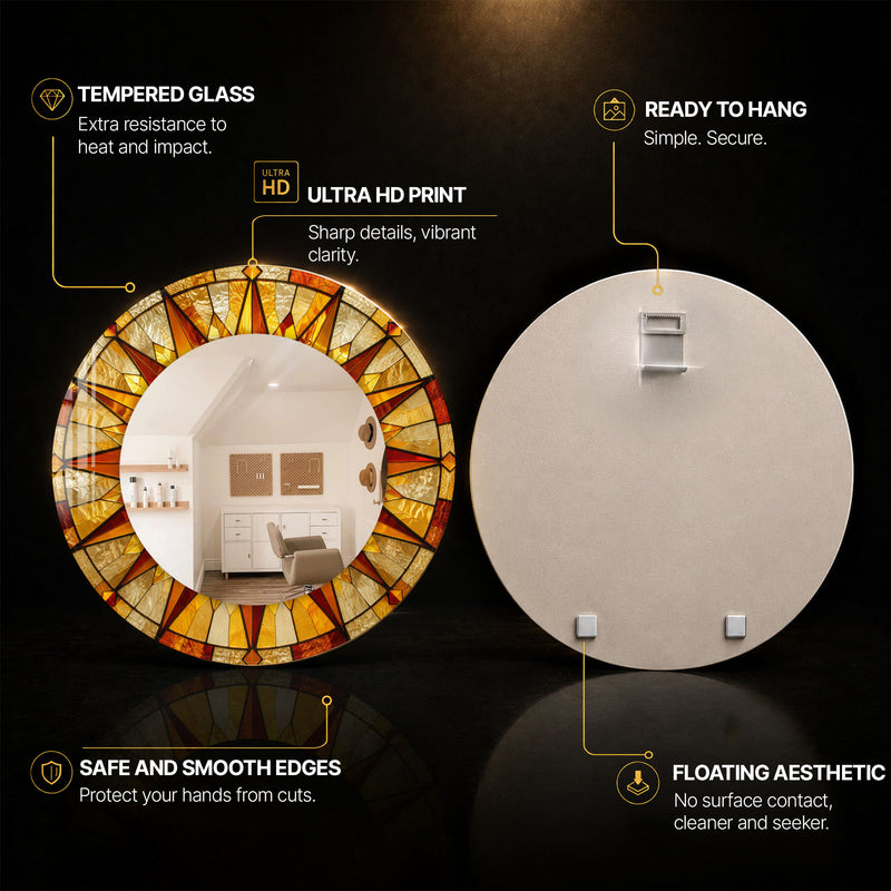 Amber Sunburst — tempered glass, ultra HD print, ready to hang
