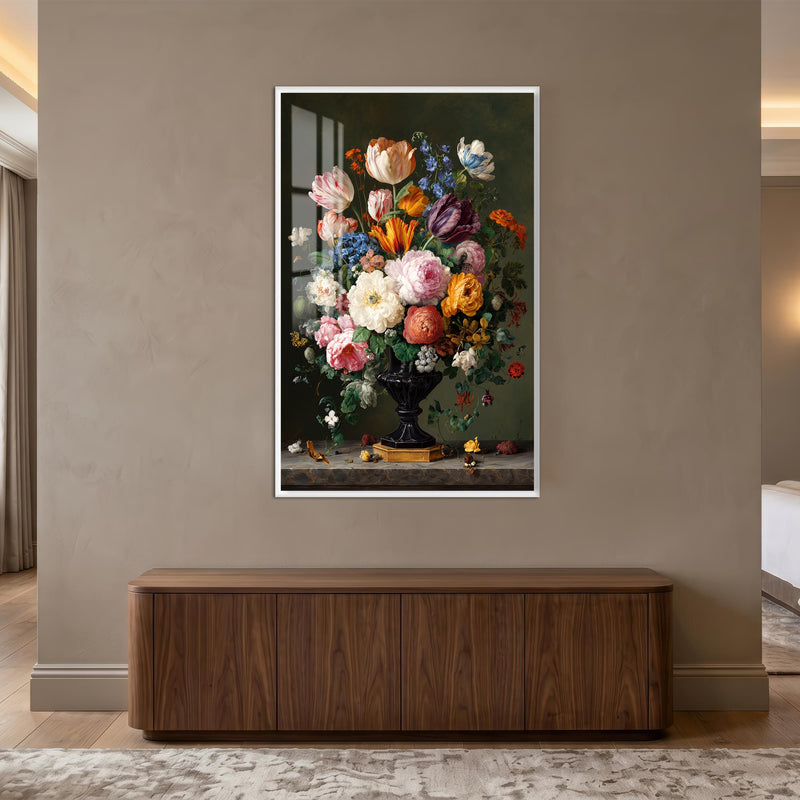 Midnight Floral Opulence with white frame