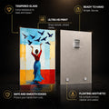Woman Releasing Birds — tempered glass, ultra HD print, ready to hang