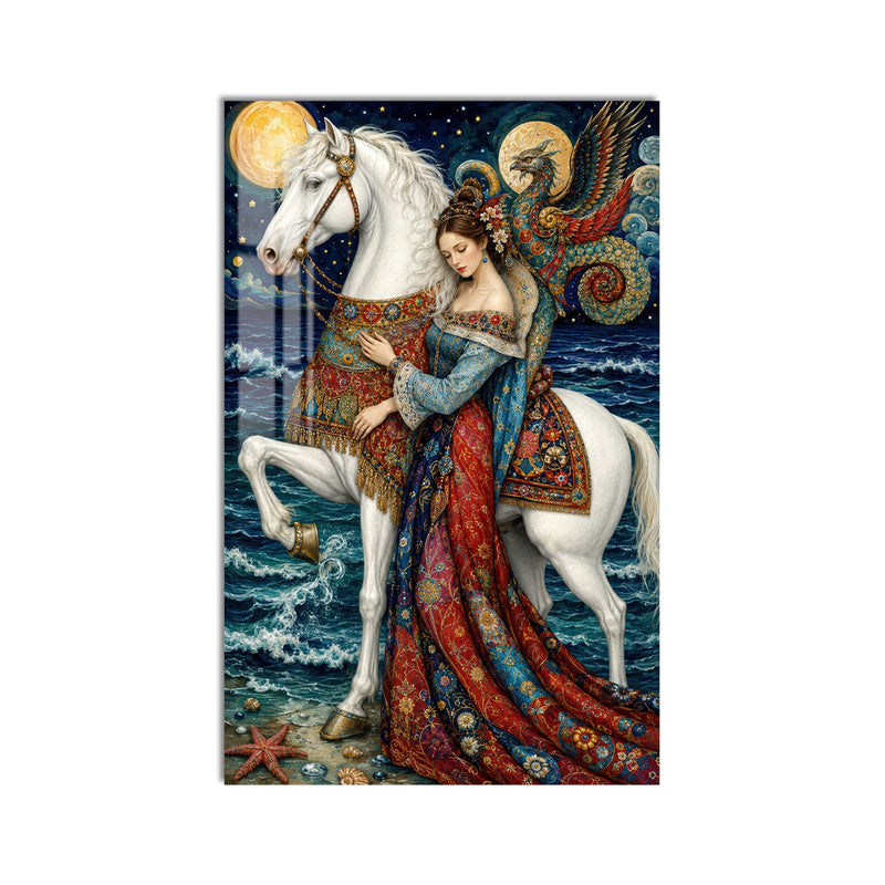 Artronauts Glass Print Moonlit Dragon Rider Glass Wall Art