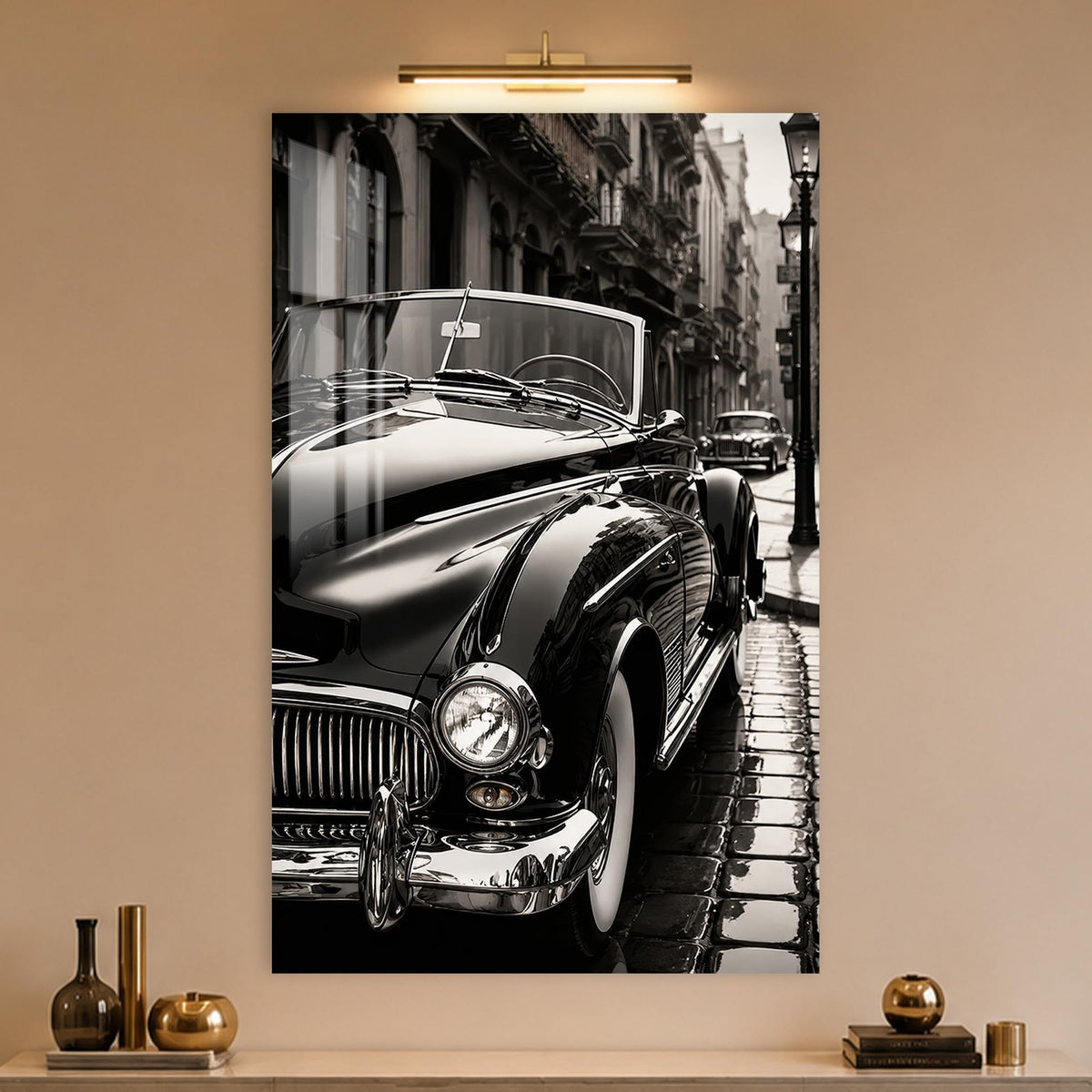 Classic Roadster In The Rain in a modern room