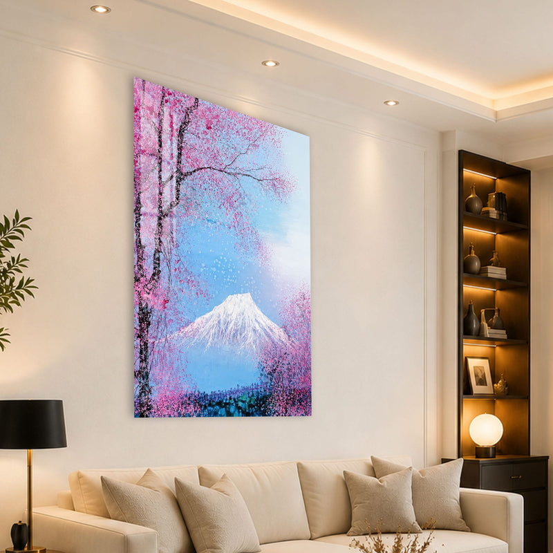 Artronauts Glass Print Blossoms Beneath The Peak Glass Wall Art