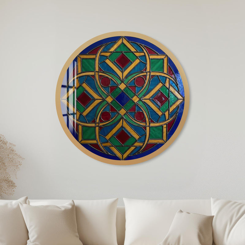 Leaded Glass Star Cross with gold frame