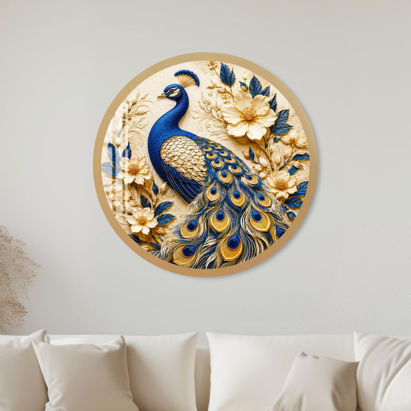 Ivory Peacock Garden with gold frame
